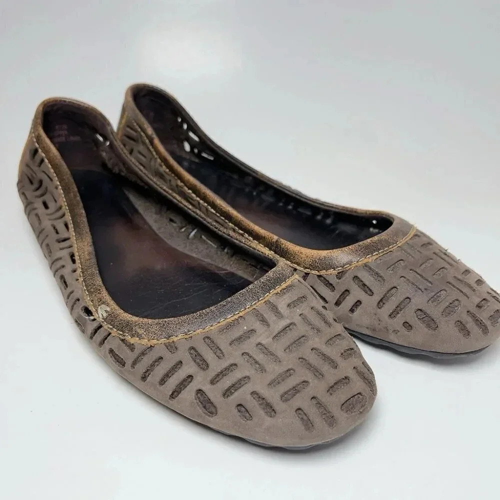 Timberland Laser Cut Leather Ballet Brown  Color Comfort Shoes